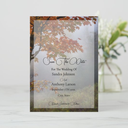 Der Herbst lässt eine rustikale Hochzeit das Datum Save The Date (Stehend Vorderseite)