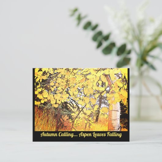 Der Herbst ruft.. Aspen-Blätter fallen. C Postkarte (Stehend Vorderseite)