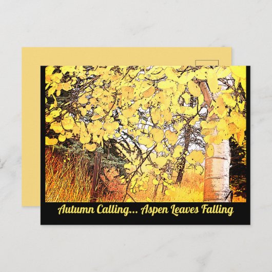 Der Herbst ruft.. Aspen-Blätter fallen. C Postkarte (Vorne/Hinten)