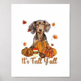 Der Herbst Y'all Dackel Hund Fall Scarf Herbst Pum Poster