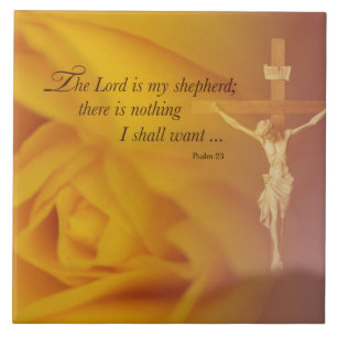 Der Herr ist Hirte, Kreuz und Gelbe Rose Fliese