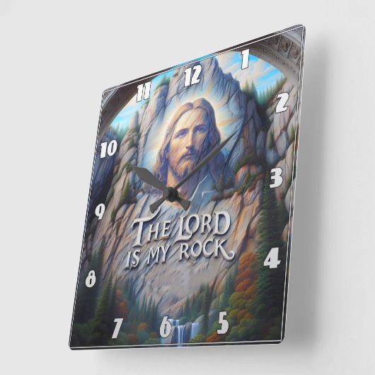 Der Herr ist mein Felsen: Jesus in heiliger Schrif Quadratische Wanduhr (Winkel)
