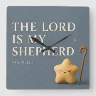 Der Herr ist mein Hirte Psalm 23:1 Blau Grau Quadratische Wanduhr