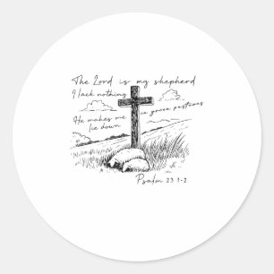 Der Herr ist mein Hirte Psalm 23 Kreuz Wiese Runder Aufkleber