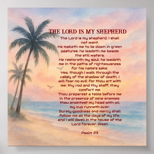 Der Herr ist mein Hirte Psalm 23 Sunset Beach Poster (Vorne)