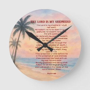 Der Herr ist mein Hirte Psalm 23 Sunset Beach Runde Wanduhr