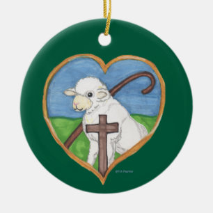 Der Herr ist mein Hirtenschaf und Kreuzschmuck Keramik Ornament