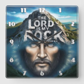 Der Herr ist mein Stein Quadratische Wanduhr (Vorderseite)