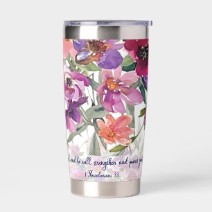 Der Herr ist treu Aquarell Blumen christlich Thermobecher