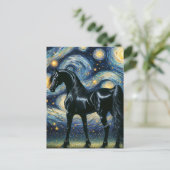 Der herrliche schwarze Stallion in der Sternennach Postkarte (Stehend Vorderseite)