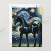 Der herrliche schwarze Stallion in der Sternennach Postkarte (Vorne/Hinten)