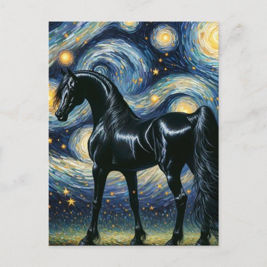 Der herrliche schwarze Stallion in der Sternennach Postkarte (Vorderseite)