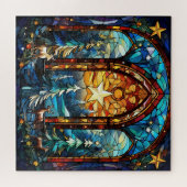 Der herrliche Winter aus verkettetem Glas im Wald Puzzle (Horizontal)