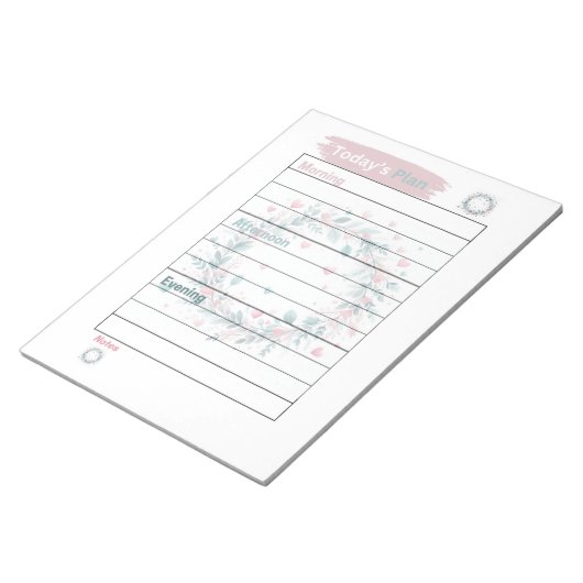 Der heutige Plan Pastellrosa und grüner Blumenkran Notizblock (angewinkelt)