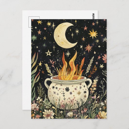 Der Hexenkessel mit Flammen Postkarte (Vorne/Hinten)