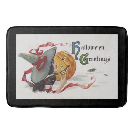 Der Hexenkuss: eine Kürbislaterne zu Halloween Badematte (Vorderseite)