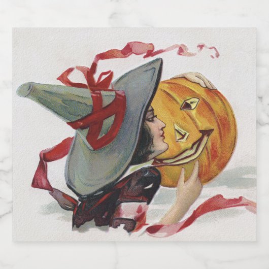 Der Hexenkuss: eine Kürbislaterne zu Halloween Bierflaschenetikett (Einzelnes Label)