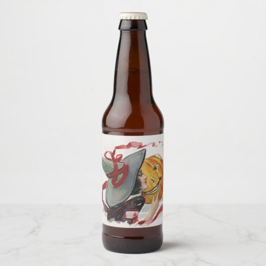 Der Hexenkuss: eine Kürbislaterne zu Halloween Bierflaschenetikett (Vorderseite)