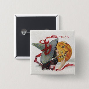 Der Hexenkuss: eine Kürbislaterne zu Halloween Button