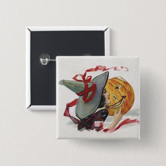 Der Hexenkuss: eine Kürbislaterne zu Halloween Button (Vorne & Hinten)