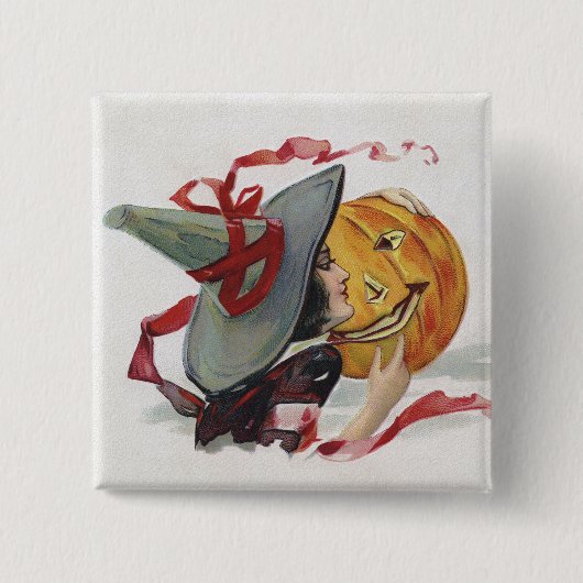 Der Hexenkuss: eine Kürbislaterne zu Halloween Button (Vorderseite)