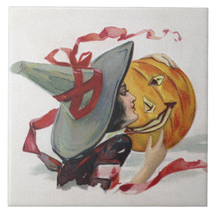 Der Hexenkuss: eine Kürbislaterne zu Halloween Fliese