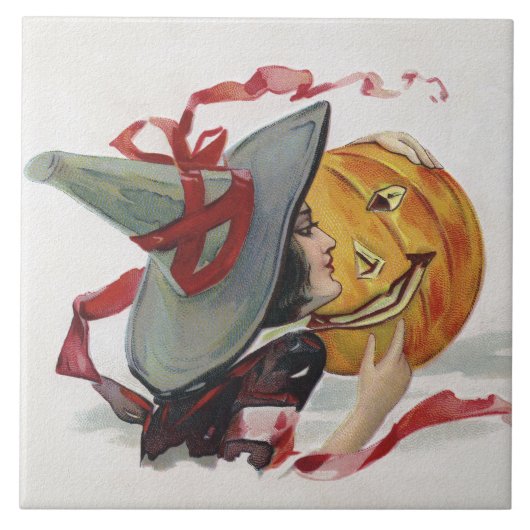 Der Hexenkuss: eine Kürbislaterne zu Halloween Fliese (Vorderseite)