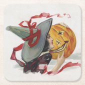 Der Hexenkuss: eine Kürbislaterne zu Halloween Rechteckiger Pappuntersetzer (Vorderseite)