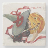 Der Hexenkuss: eine Kürbislaterne zu Halloween Steinuntersetzer (Vorderseite)