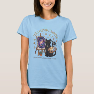 Der himmlische Maler Kosmische Schwarze Katze Küns T-Shirt