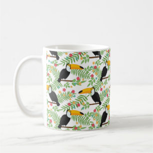 Der Hintergrund tropischer Vögel ist nahtlos. Touc Kaffeetasse