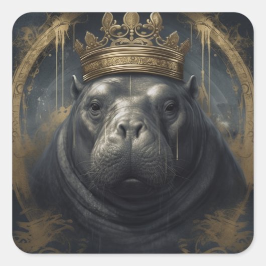 Der Hippo-König Quadratischer Aufkleber (Vorderseite)