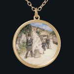 Der Hochzeitstag-März von Robinson, Vintage Newlyw Vergoldete Kette<br><div class="desc">Der Hochzeitsmaler März (1892) von Theodore Robinson ist ein Vintager Impressionismus mit Liebe und Romantik. Die Braut und der Bräutigam, ein glückliches, frisch verheiratetes Paar, gehen nach der Zeremonie durch eine malerische Stadt mit ihrer Hochzeitsfeier. Über den Künstler: Theodore Robinson (1852-1896) war einer der ersten amerikanischen Künstler, der in den...</div>
