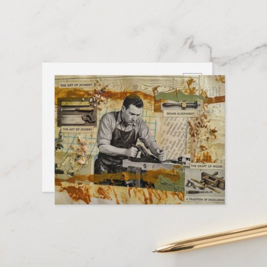 Der Holzbearbeiter-Collage Postkarte (Vorderseite/Rückseite Beispiel)