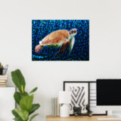 Der Honu des grünen Meeresschildkröten auf blauem Poster (Heimbüro)