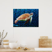 Der Honu des grünen Meeresschildkröten auf blauem Poster (Küche)