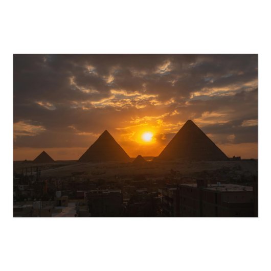 Der Horizont des Werden:Gizeh Pyramiden Sonnenunte Fotodruck (Vorne)