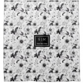 Der hübsche, schwarz-weiße Duschvorhang mit Blume (Vorderseite)