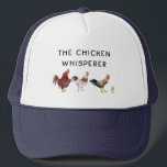 Der Hühnerflüsterer Truckerkappe<br><div class="desc">Funny tracker hat Design für Hühnerliebhaber und Bauer mit Aquarellbild von Hühnern und ein Küken mit einem Text,  der "das Hühnerflüster" sagt</div>