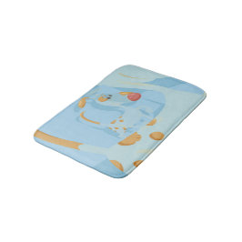 Der Hund auf blauem Hintergrund geht spazieren Badematte