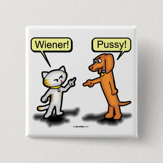 Der Hund der Dackel und der Knopf am Pussycat-Plat Button