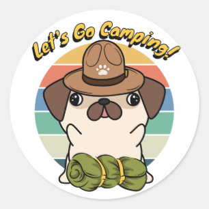 Der Hund des lustigen Mops will Camping zu gehen Runder Aufkleber
