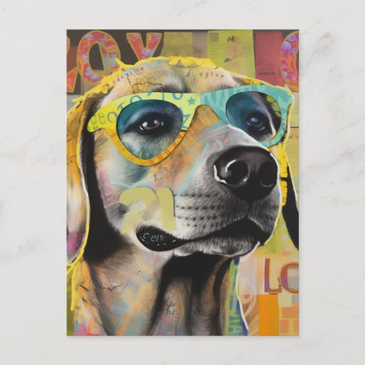 Der Hund in der Brille Unique Collage Postcard Postkarte (Vorderseite)