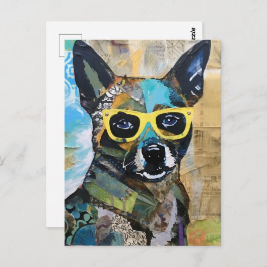 Der Hund in der gelben Brille Postkarte (Vorne/Hinten)