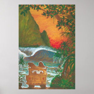 Der Hund und der Surf Van beim Sonnenuntergang Poster