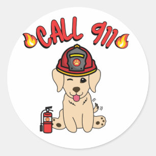 Der Hund von Funny Retriever ist Feuerwehrmann Runder Aufkleber