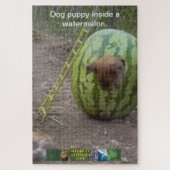 Der Hundewelpen in einem Wassermelone-Rätsel. Puzzle (Vertikal)