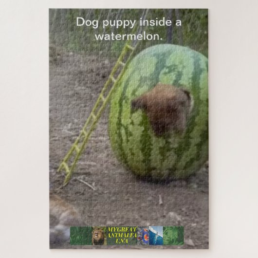 Der Hundewelpen in einem Wassermelone-Rätsel. Puzzle (Vertikal)