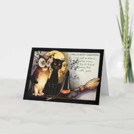 Der Hut-Besen der Eulen-schwarze Karte