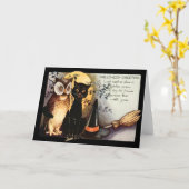 Der Hut-Besen der Eulen-schwarze Karte (Gelbe Blume)